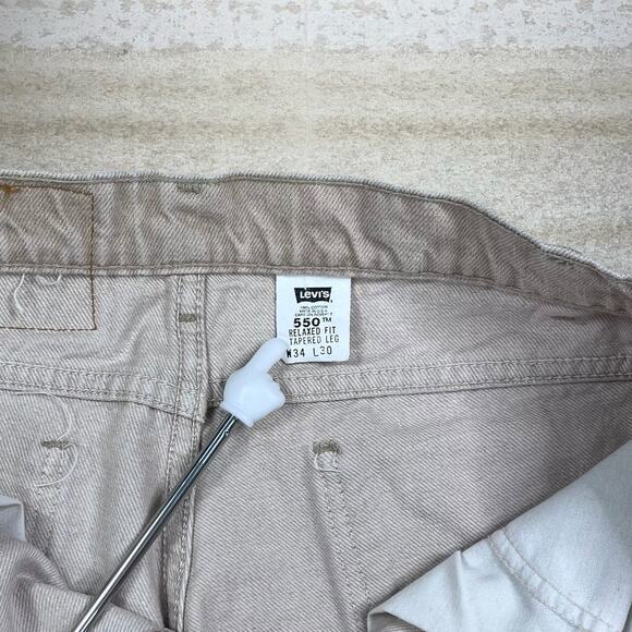 Vintage Orange Tab Levis 550 Jeans Relaxed Fit Tapered Leg Tan Wash Made USA 90s - Picture 5 of 6